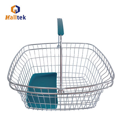 Popular Zinc / Chrome Plating Cosmetics Shop Wire Metal Grocery Shopping Basket With Plastic Tray