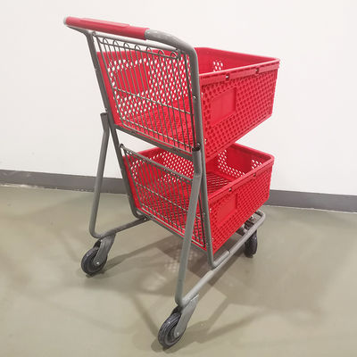 New Style Two Layers Plastic Supermarket Trolley With 4 PU Wheels