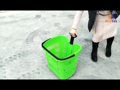 Cesto di plastica da supermercato di grande capacità con maniglia e 2 ruote